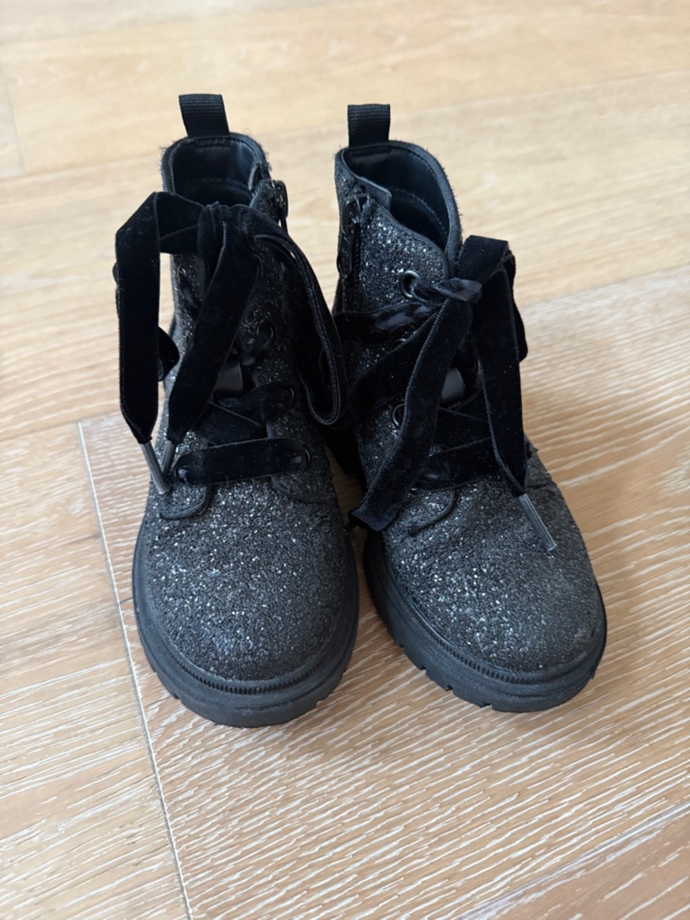 Black Glitter Combat Boots with Velvet Laces Toddler/Girls size 9